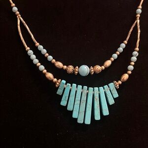 Turquoise and Gold Beaded Necklace